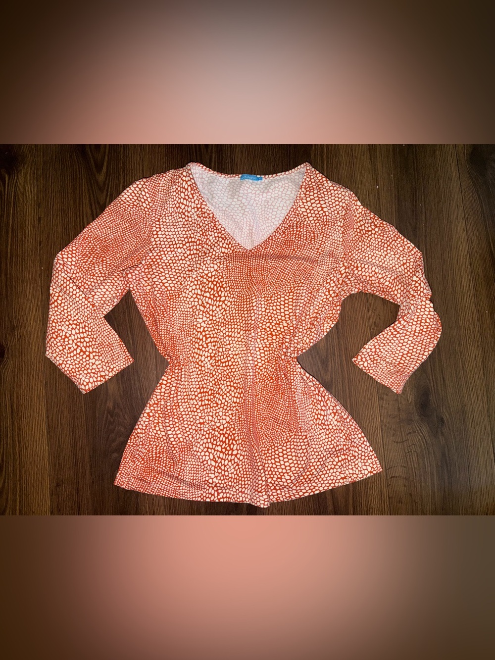 J McLaughlin Orange Animal Print Top Size Medium